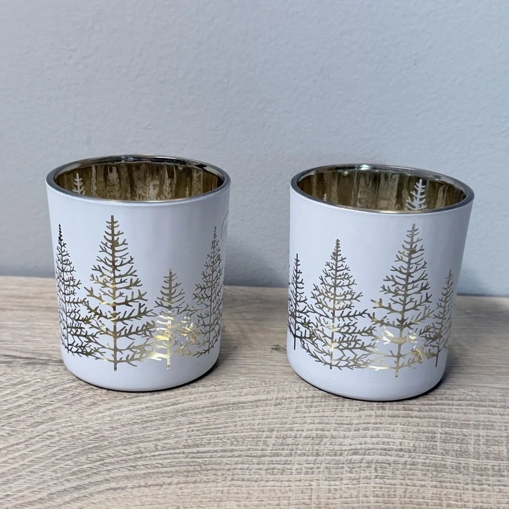Abbott Winter Forest Candle Holder Set White Gold‎ Holiday Decor Centerpiece